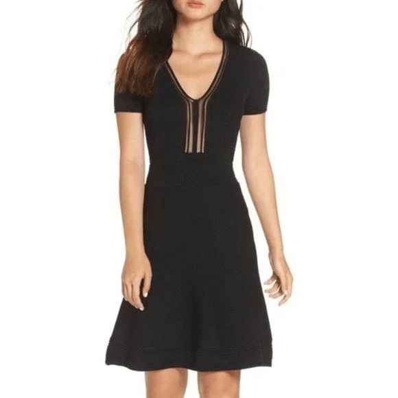 Dresses & Skirts - French Connection Ellie Knit Black Fit & Flare Swing Dress Size 6